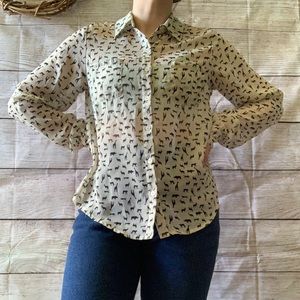 3/$10 deal! Animal print sheer button down shirt small